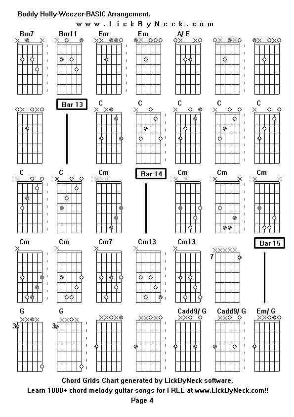 Chord Grids Chart of chord melody fingerstyle guitar song-Buddy Holly-Weezer-BASIC Arrangement,generated by LickByNeck software.